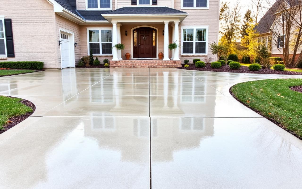 Commercial concrete walkway before and after pressure washing in Loudoun County VA